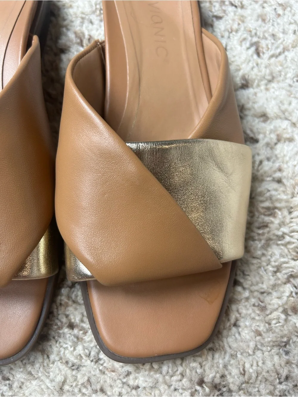 Vionic Miramar Women's Comfort Slide Sandal Gold/Brown Leather Size 6.5